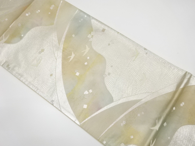 波に鳥・色紙散らし模様織り出し袋帯